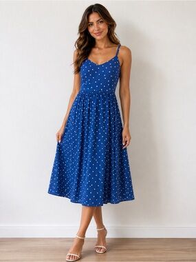 Old Navy Blue Polka Dot Midi Dress XS Sleeveless Cami Sundress